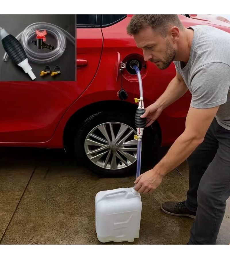 Manual Rainbow Suction Pump Siphon Pump Fuel Transfer Multifunctional Liquid Transfer Pump 5 Piece Set 39.37 Inch Long Water Hose Clamps Check Valve Cleaning Cloth - Image 2