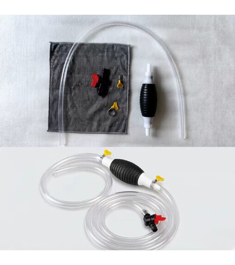 Manual Rainbow Suction Pump Siphon Pump Fuel Transfer Multifunctional Liquid Transfer Pump 5 Piece Set 39.37 Inch Long Water Hose Clamps Check Valve Cleaning Cloth - Image 1