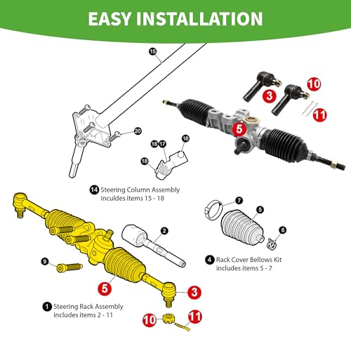 10L0L Golf Cart Steering Assembly for EZGO RXV Electric Gas 2008 & Up, Steering Rack Gearbox Assembly Golf Cart Parts 601500 618329 - Image 3