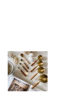 Generic 4*1 stainless steel gold cup measuring set with wooden handle. Each measuring cup is numbered. 4 different sizes. IR  - Image 4