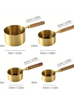 Generic 4*1 stainless steel gold cup measuring set with wooden handle. Each measuring cup is numbered. 4 different sizes. IR  - Image 1