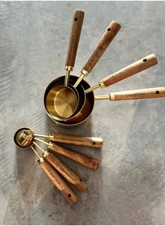 Generic 4*1 stainless steel gold cup measuring set with wooden handle. Each measuring cup is numbered. 4 different sizes. IR  - Image 2