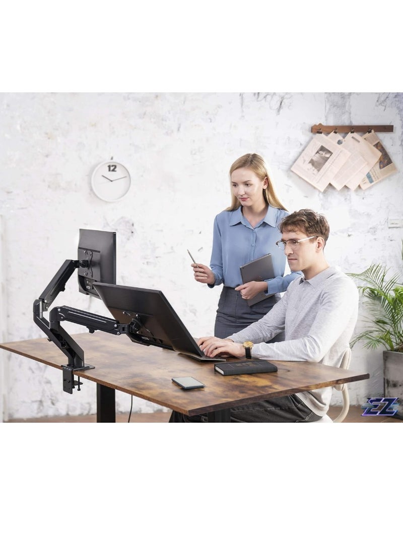 ELTRAZONE Dual Arm Monitor Desk Mount Height Adjustable, Tilt, Swivel, Counterbalance Gas Spring Stand | VESA Bracket Arm Fits Most Screens 13" to 27"  - Image 2