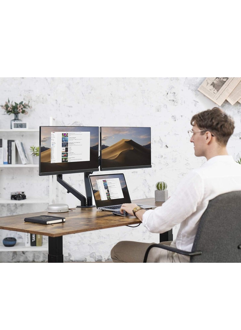 ELTRAZONE Dual Arm Monitor Desk Mount Height Adjustable, Tilt, Swivel, Counterbalance Gas Spring Stand | VESA Bracket Arm Fits Most Screens 13" to 27"  - Image 3