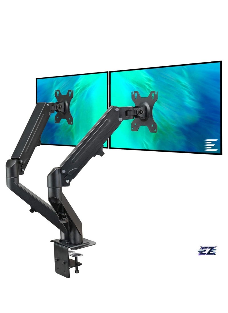 ELTRAZONE Dual Arm Monitor Desk Mount Height Adjustable, Tilt, Swivel, Counterbalance Gas Spring Stand | VESA Bracket Arm Fits Most Screens 13" to 27"  - Image 1