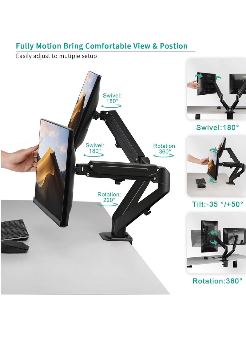 ELTRAZONE Dual Arm Monitor Desk Mount Height Adjustable, Tilt, Swivel, Counterbalance Gas Spring Stand | VESA Bracket Arm Fits Most Screens 13" to 27"  - Image 4