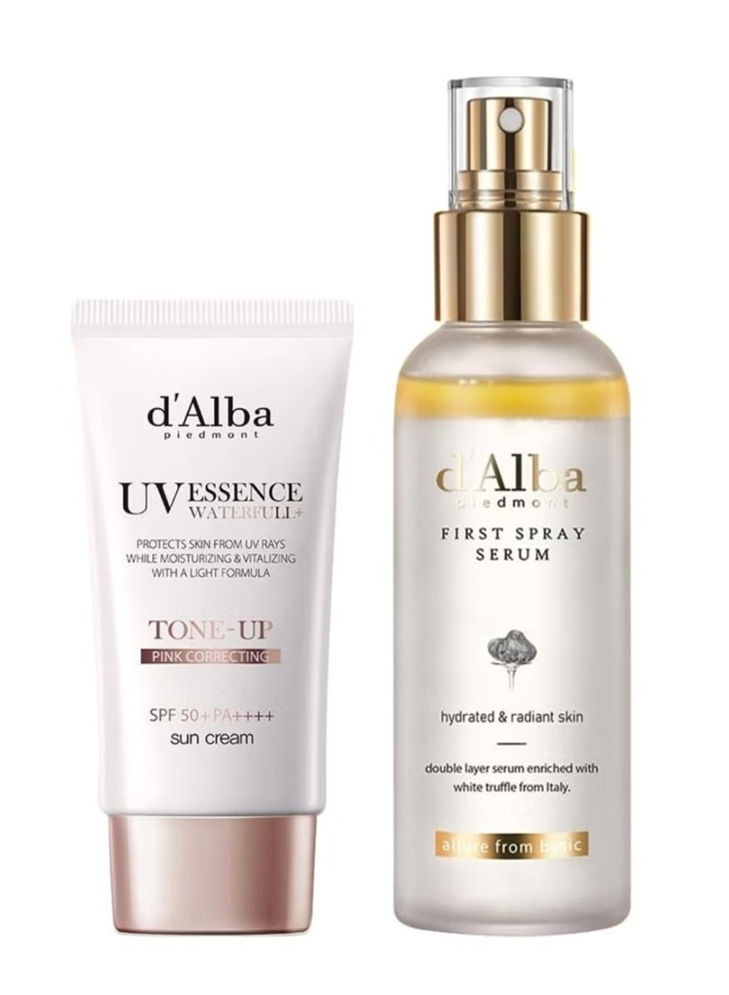 D'alba Piedmont Italian White Vegan Face Moisturizing Duo - Moisturizing Glossing Face Spray Serum + Truffle Waterfull Tone-up Sunscreen,Tinted Moisturizer with SPF 50+ PA++++ - Image 1