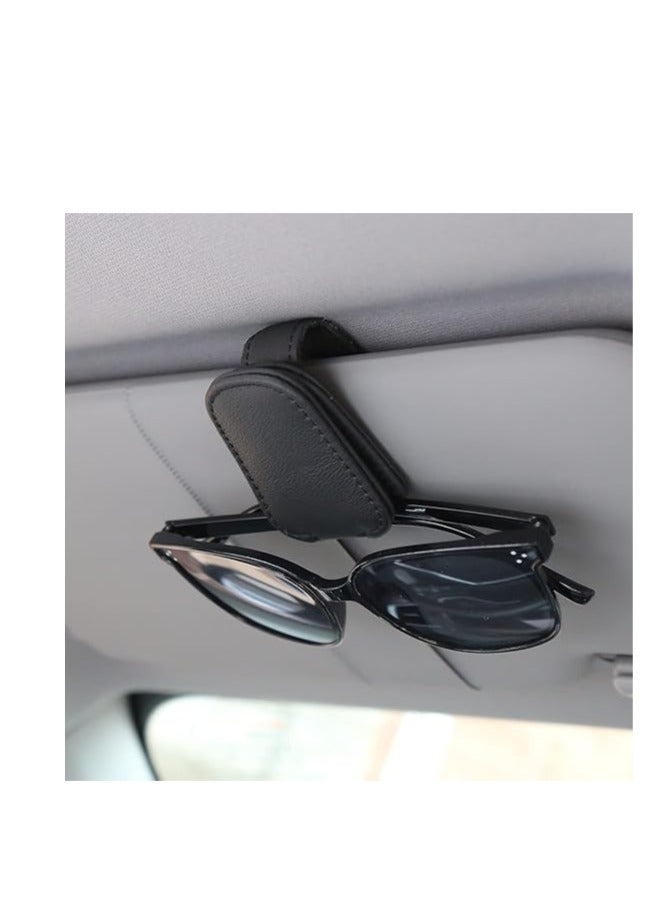 حامل نظارات شمسية للسيارة، مشبك مغناطيسي من الجلد لتعليق النظارات الشمسية للسيارة، حامل نظارات للسيارة، مشبك بطاقة عمل، حامل نظارات، ملحقات واقي الشمس للسيارة مناسب لمعظم المركبات - Image 2