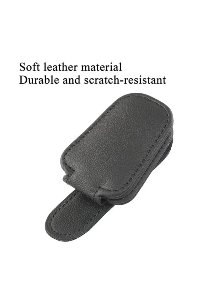 حامل نظارات شمسية للسيارة، مشبك مغناطيسي من الجلد لتعليق النظارات الشمسية للسيارة، حامل نظارات للسيارة، مشبك بطاقة عمل، حامل نظارات، ملحقات واقي الشمس للسيارة مناسب لمعظم المركبات - Image 3