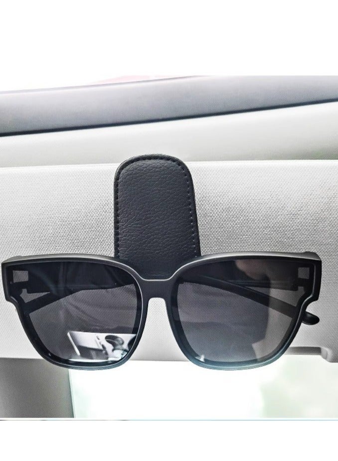 حامل نظارات شمسية للسيارة، مشبك مغناطيسي من الجلد لتعليق النظارات الشمسية للسيارة، حامل نظارات للسيارة، مشبك بطاقة عمل، حامل نظارات، ملحقات واقي الشمس للسيارة مناسب لمعظم المركبات - Image 1