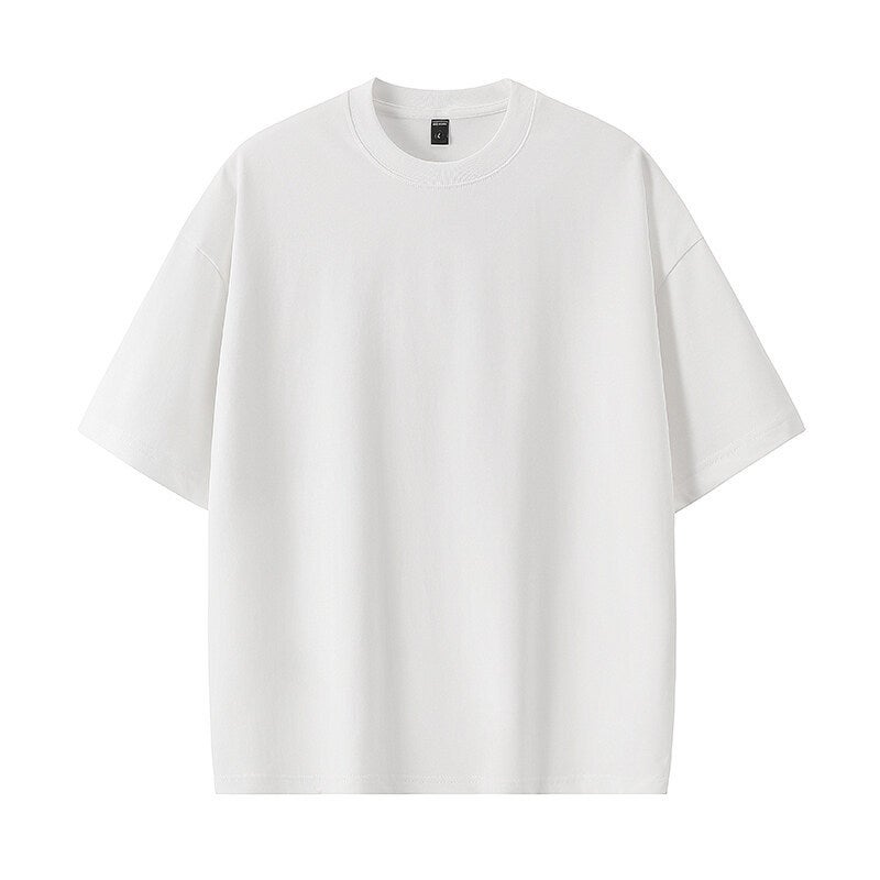 220G Pure Cotton Pure Color Short-Sleeved T-Shirt Men'S Summer Loose Thin Breathable Simple Versatile Couple Casual T-Shirt - Image 1