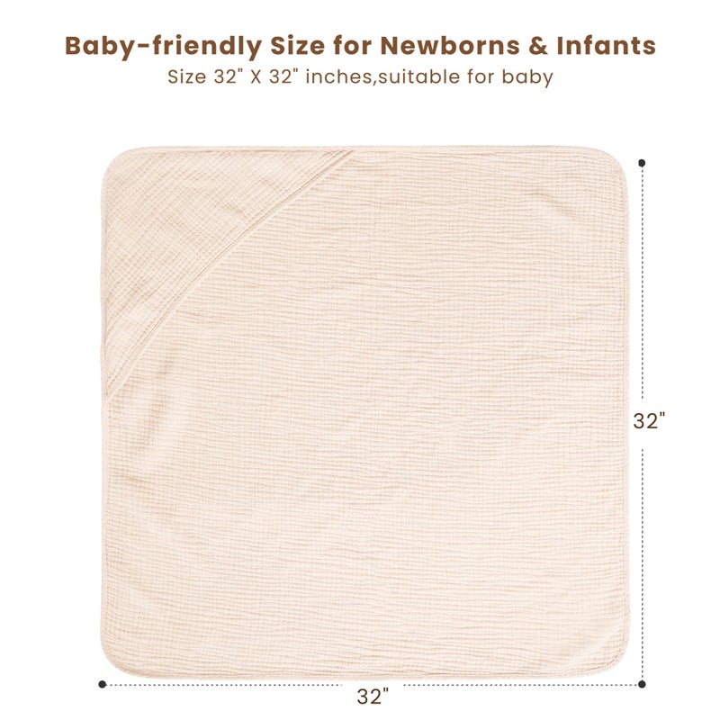 Konssy 2-Pack Muslin Hooded Baby Towels, 100% Cotton, Ultra-Soft & Absorbent Baby Bath Towels with Hood for Newborn & Infant (Cream, Blossom,32" x 32") - Image 4