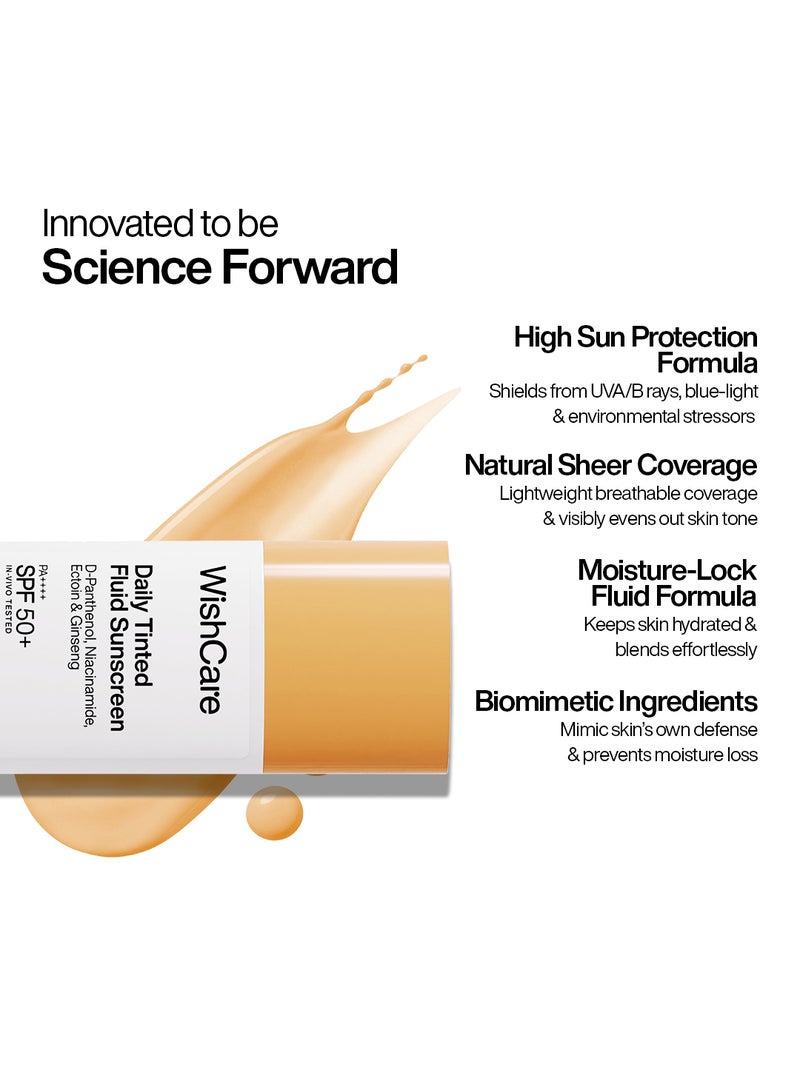 WishCare Daily Fluid Tinted Sunscreen SPF50 PA++++| M202 | Broad Spectrum Protection for all skin types | In-Vivo Tested Tinted Sun Screen | D-Panthenol, Niacinamide, Ectoin & Ginseng | Evens & Protects | 50ml - Image 4