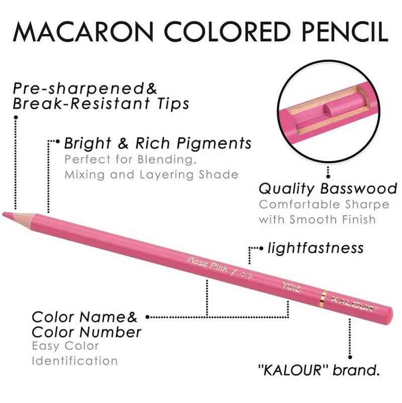 Kalour Macaron Pastel Colored Pencils,Set of 72 Colors,Artists Soft Core,Ideal for Drawing Sketching Shading,Coloring Pencils for Adults Kids Beginners With Free Colorless Blender and Graphite Pencil - Image 5
