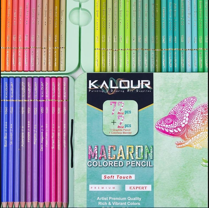 Kalour Macaron Pastel Colored Pencils,Set of 72 Colors,Artists Soft Core,Ideal for Drawing Sketching Shading,Coloring Pencils for Adults Kids Beginners With Free Colorless Blender and Graphite Pencil - Image 2
