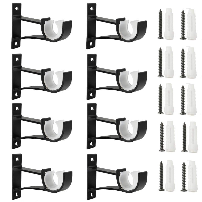 Anndason Anndason Sturdy Curtain Rod Brackets Rod Holders Curtain Rod Holder Curtain Rod Bracket for 1 Inch1 18 Inch and 1 14 Inch Rod Black Color Set of 8 
