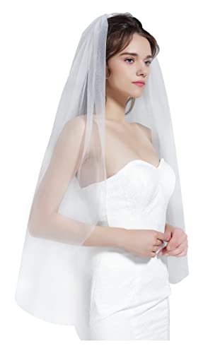 BEAUTELICATE Wedding Bridal Veil with Comb 1 Tier Cut Edge Veil - Image 1