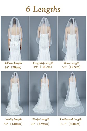 BEAUTELICATE Wedding Bridal Veil with Comb 1 Tier Cut Edge Veil - Image 5