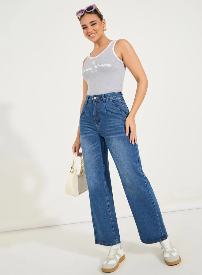 Styli Solid Wide Leg Full Length Jeans