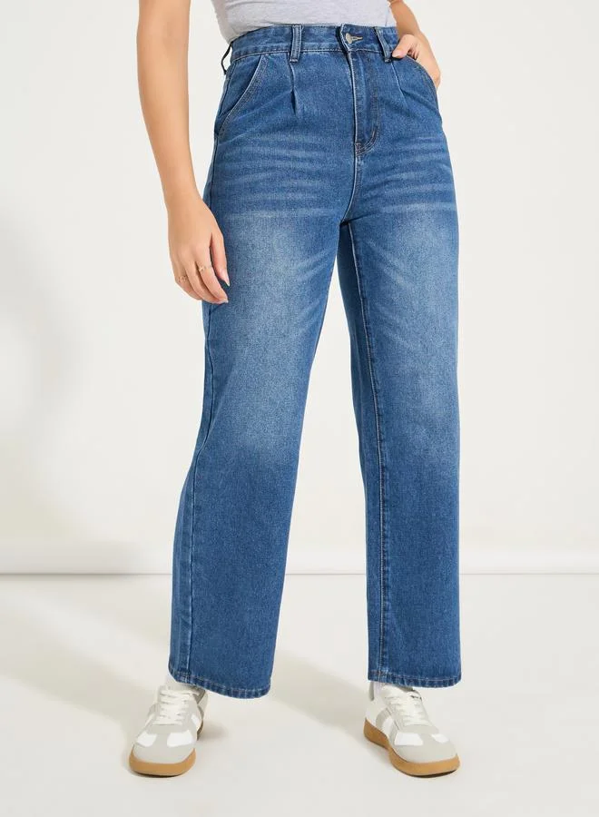 Styli Solid Wide Leg Full Length Jeans