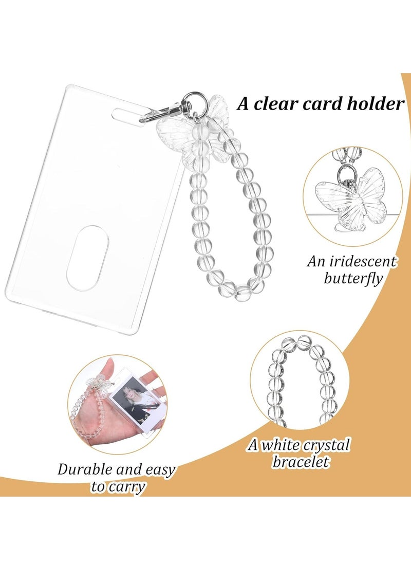 Hicomony Acrylic Photocard Holder Key chain ID Badge Holder with Spiral Wrist Coil ID Card Holder Photo Card Protector for School ID Office ID Access Card for Women Girls  - Image 3