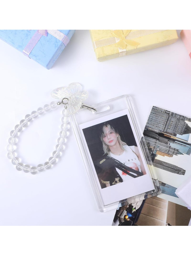 Hicomony Acrylic Photocard Holder Key chain ID Badge Holder with Spiral Wrist Coil ID Card Holder Photo Card Protector for School ID Office ID Access Card for Women Girls  - Image 5