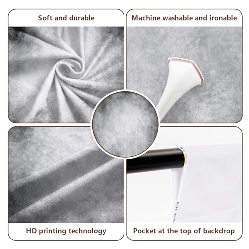 Kate 10ft(W) x10ft(H) Texture Photography Backdrops for Photographers Microfiber Seamless No Wrinkle Abstract Black Grey Photo Backdrop Portrait Background - Image 5