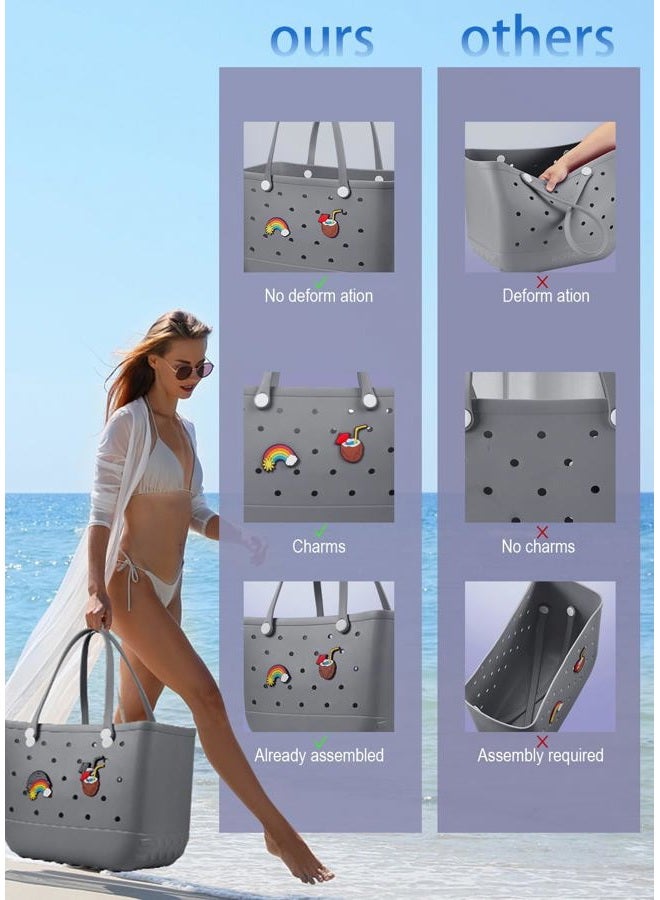 Baonat Beach Bag Rubber Tote Bag - Waterproof Travel Bag for Women Washable Tote Bag Handbag for Sports Beach Market Pool (Gray, Large) - Image 4