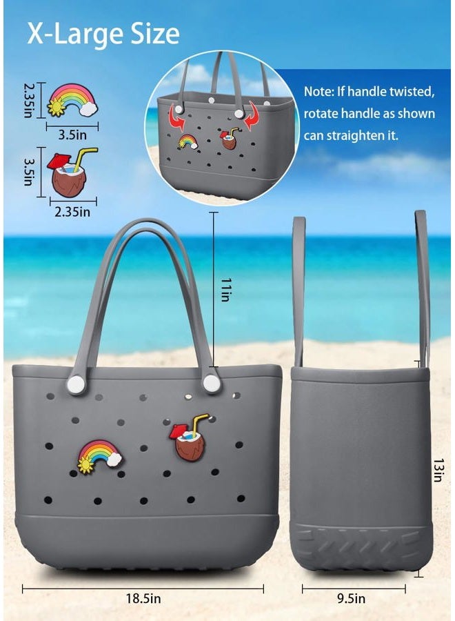 Baonat Beach Bag Rubber Tote Bag - Waterproof Travel Bag for Women Washable Tote Bag Handbag for Sports Beach Market Pool (Gray, Large) - Image 2