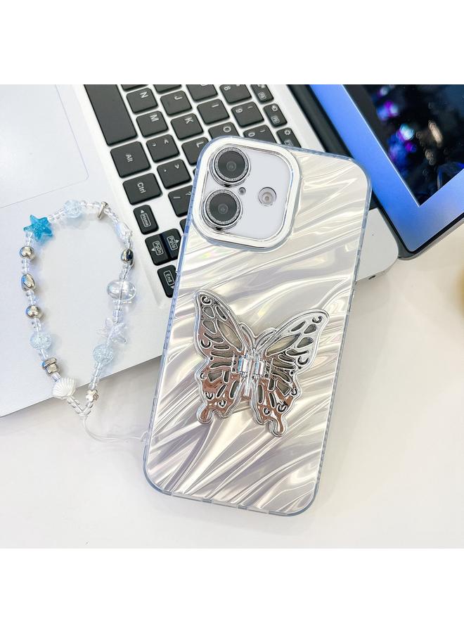 erorex Case For iPhone 16 Plating Glitter Lens Film Texture Butterfly Holder Wristband Phone Case - Image 1
