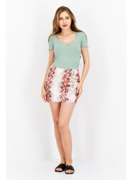 Missguided Women Snakeskin Side Zip Mini Skirt, Orange Combo  - Image 2