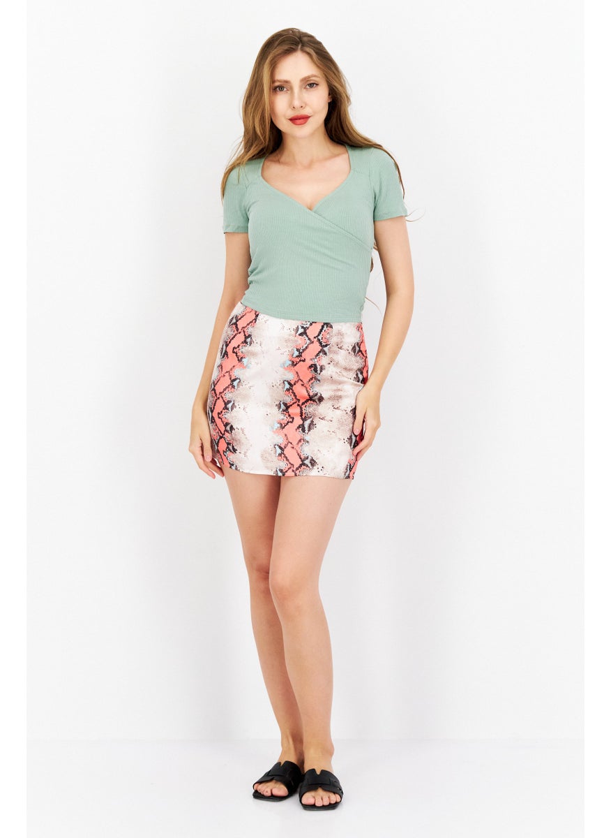 Missguided - Women Snakeskin Side Zip Mini Skirt, Orange Combo - Image 1