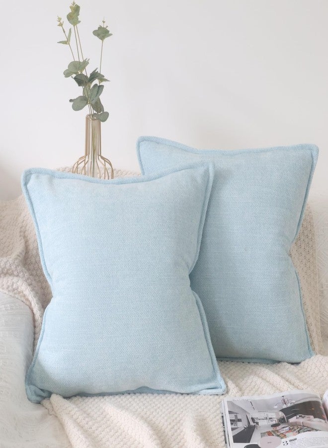OYIMUA Light Blue 18x18 Chenille Throw Pillow Covers Set of 2 | Farmhouse Decorative Pillowcases for Couch & Bed | Soft Luxury Accent Pillows for Living Room - Image 1