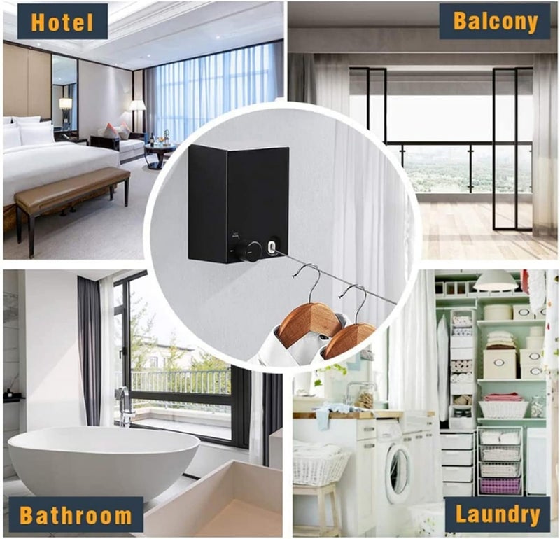 Kriq Retractable Clothesline ABS case+Aluminum Dryer with Adjustable Stainless Steel Rope String Hotel Style Heavy Duty, Drill Free & Wall Mounted Method - Image 5