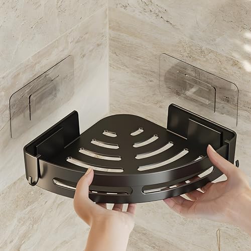 MorivaHomes Self-Adhesive Wall-Mount Bathroom Corner Shelf Rack Organizer Storage Shelves Holder/Accessories (Black, Pack of 2), Plastic - Image 3
