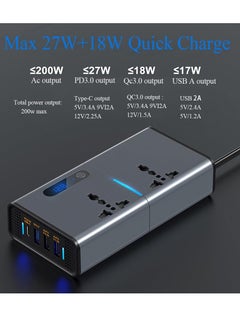 ELTRAZONE 200W Car Power Inverter – Converts 12/24V DC to 220V AC with USB & Type-C Charging Ports  - Image 2