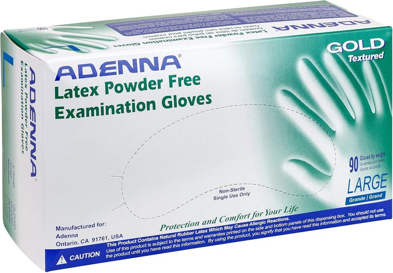 Adenna GLD266 Gold 6 mil Powder-Free Latex Examination Gloves, Medical Grade, Large, Box of 100 - Image 1