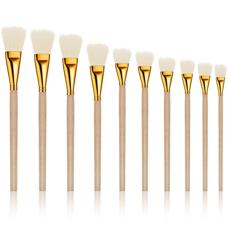 Cunhill 10 Pieces Gilding Brush Set Goat Hair Blending Mop Brushes Gold Leaf Paint Brush 10 Types Metallic Foil Flakes for Acrylic Leaf Sheets Art Crafts Supplies