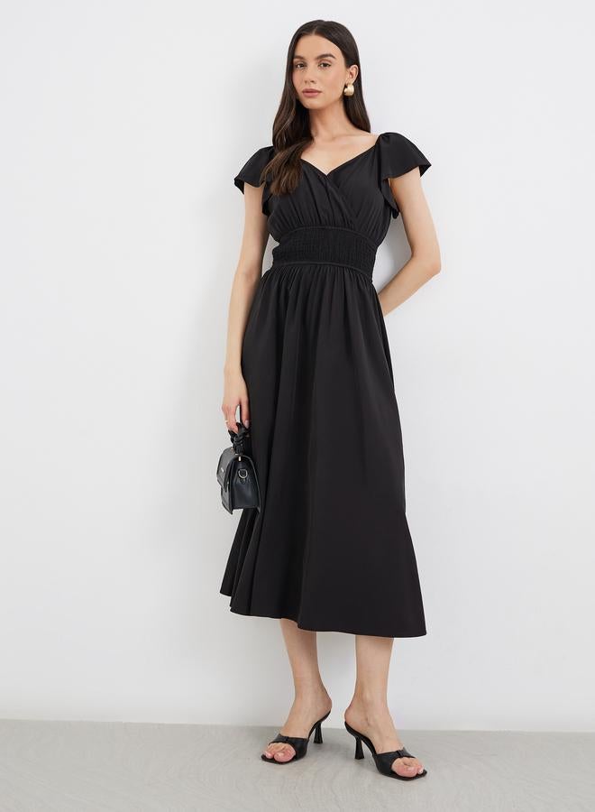 تايك تو فستان ميدي بياقة على شكل حرف  وخصر مطاطي صلب - Image 1