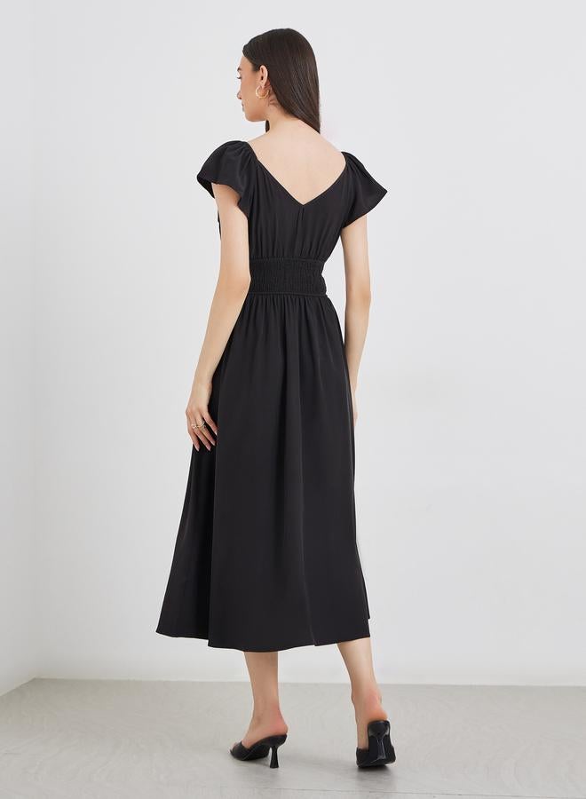 تايك تو فستان ميدي بياقة على شكل حرف  وخصر مطاطي صلب - Image 5