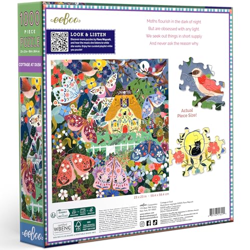 eeBoo 1000 Piece Puzzle Cottage at Dusk Jigsaw Puzzle for Adults Square 23 x 23 Made with Recycled Board VegetableBased Ink - Image 5