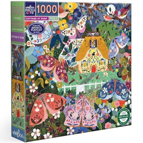 eeBoo 1000 Piece Puzzle Cottage at Dusk Jigsaw Puzzle for Adults Square 23 x 23 Made with Recycled Board VegetableBased Ink - Image 1