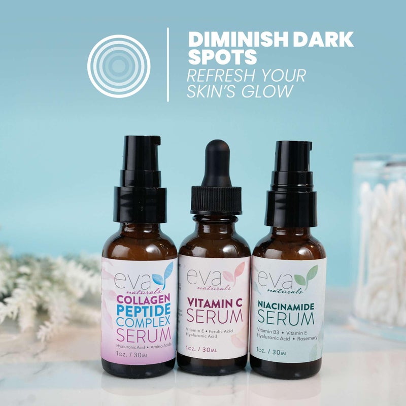 Eva Naturals Firm & Glow Serum Bundle â€“ Vitamin C, Peptide & Niacinamide Serums â€“ Anti-Aging Face Serum Set for Wrinkles, Glow, Pores, Hydration â€“ Collagen Boosting Skin Care Routine - Image 4