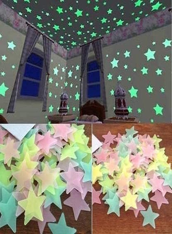 YTM Luminous 3D Glow in The Dark - Glow Stars Stickers for Ceiling, Adhesive 100 pcs 3D Glowing Stars for Starry Sky,Wall Decals for Home - Image 1