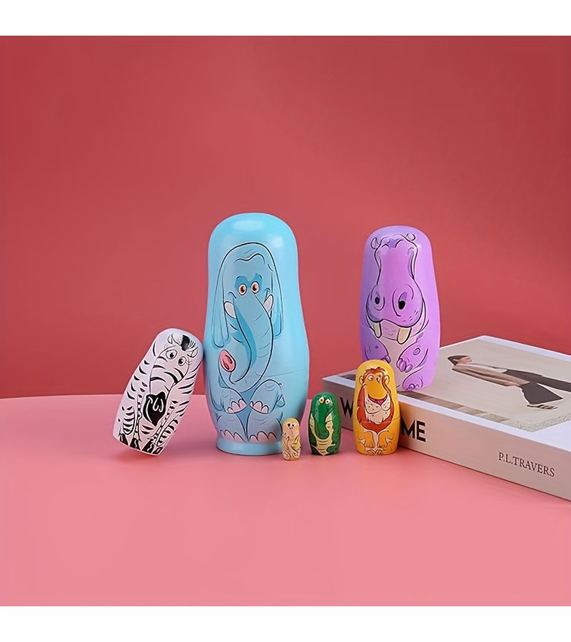 6 Pieces Handmade Elephant Nesting Dolls Set Stackable Toys Home Decor Holiday Gifts - Image 2