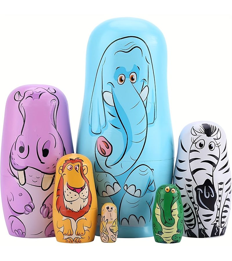 6 Pieces Handmade Elephant Nesting Dolls Set Stackable Toys Home Decor Holiday Gifts - Image 1