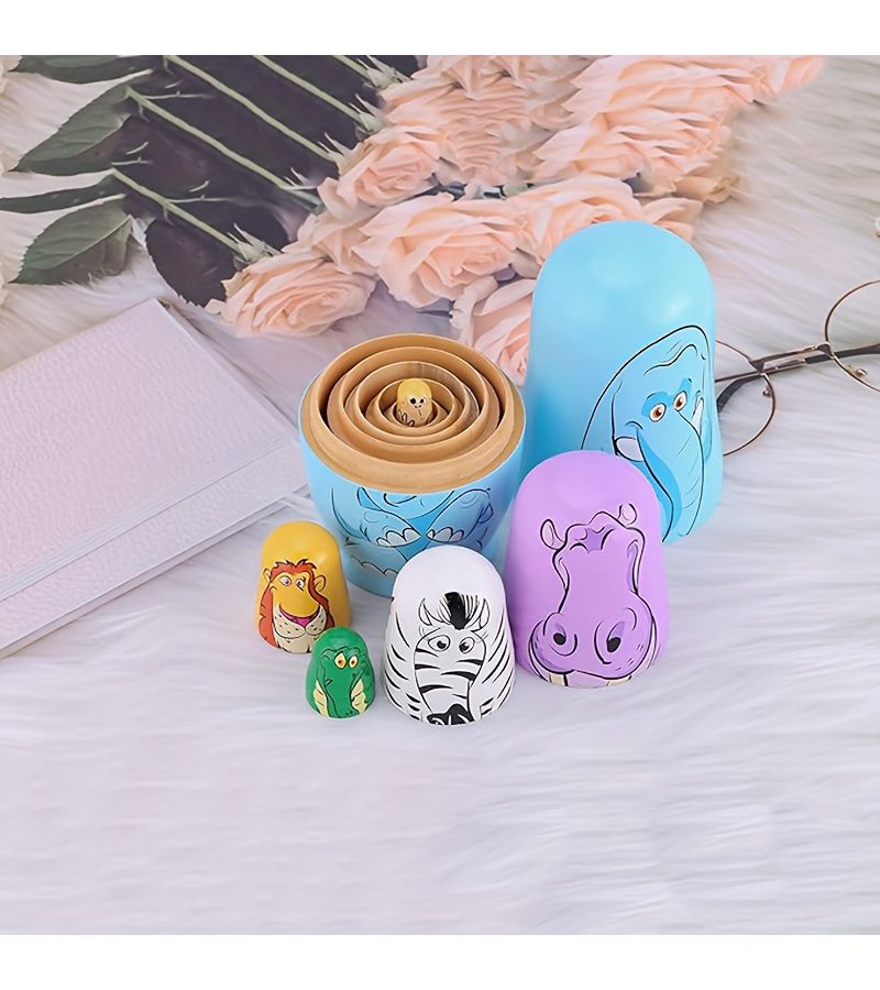 6 Pieces Handmade Elephant Nesting Dolls Set Stackable Toys Home Decor Holiday Gifts - Image 4