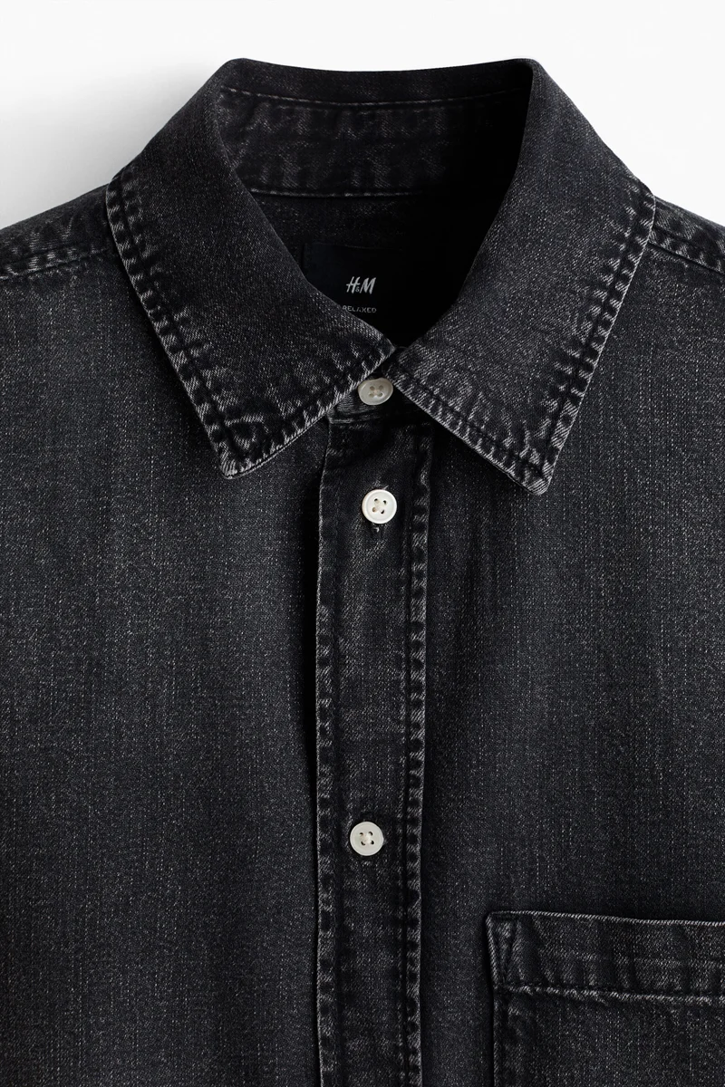 H&M  Relaxed Fit Short-sleeved denim shirt for Men | Best Price UAE