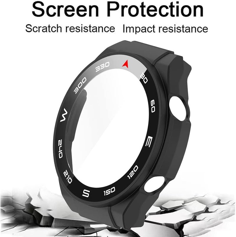 SWIUKPHE 2 غطاء حماية أسود وأزرق 360 درجة لساعة Huawei Watch Ultimate، غطاء كمبيوتر فائق النحافة مع واقي شاشة زجاجي مقوى، غطاء حماية شامل للساعة الذكية لمنع الخدوش - Image 4