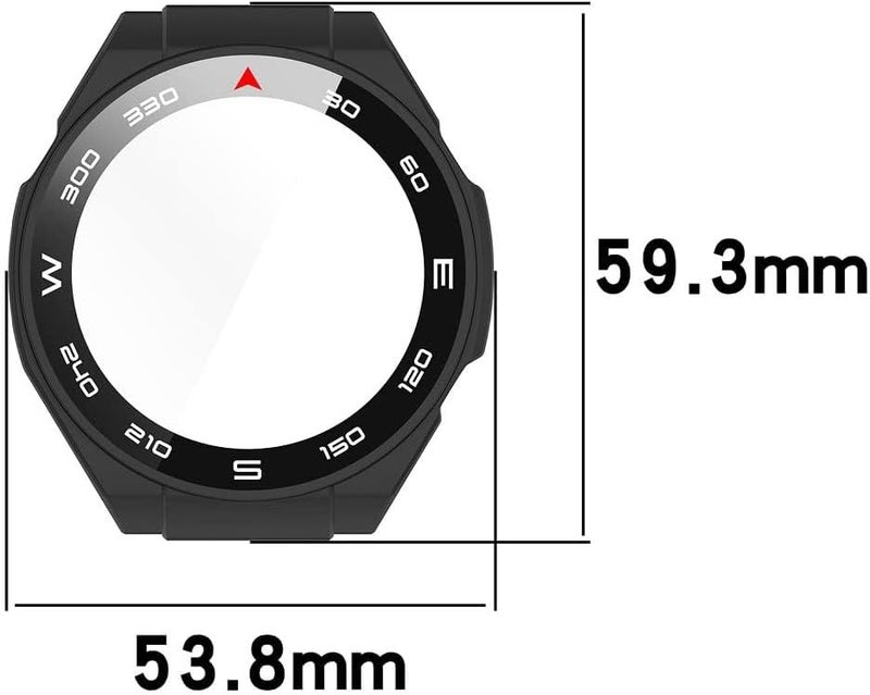 SWIUKPHE 2 غطاء حماية أسود وأزرق 360 درجة لساعة Huawei Watch Ultimate، غطاء كمبيوتر فائق النحافة مع واقي شاشة زجاجي مقوى، غطاء حماية شامل للساعة الذكية لمنع الخدوش - Image 2